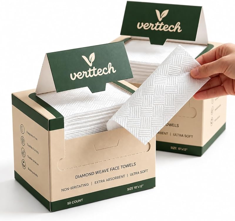 Panos faciais descartáveis verttech DiamondWeave2, 10 unidades x 12 unidades, 100 unidades, pacote com 2