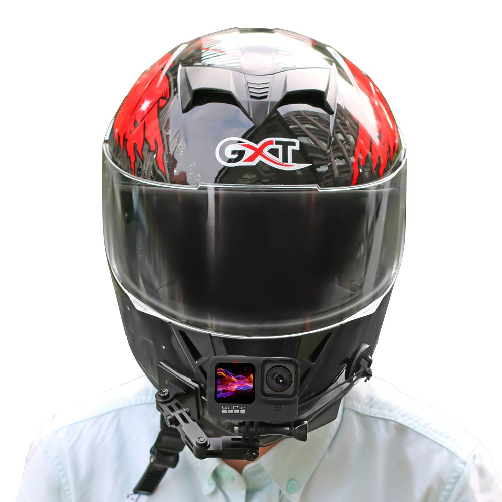 Supporto Sottogola Per Casco Moto Hensych - Compatibile Osmo Action, GoPro Hero 10/9/8/7/6/5/4/3, Insta360 ONE X2/R - Blu