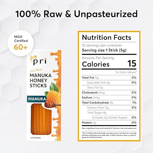 Miniatura 8 de PRI Manuka Honey Sticks, certificado MGO 60+, miel de Manuka cruda de Nueva Zelanda, perfectos para llevar, 50 unidades