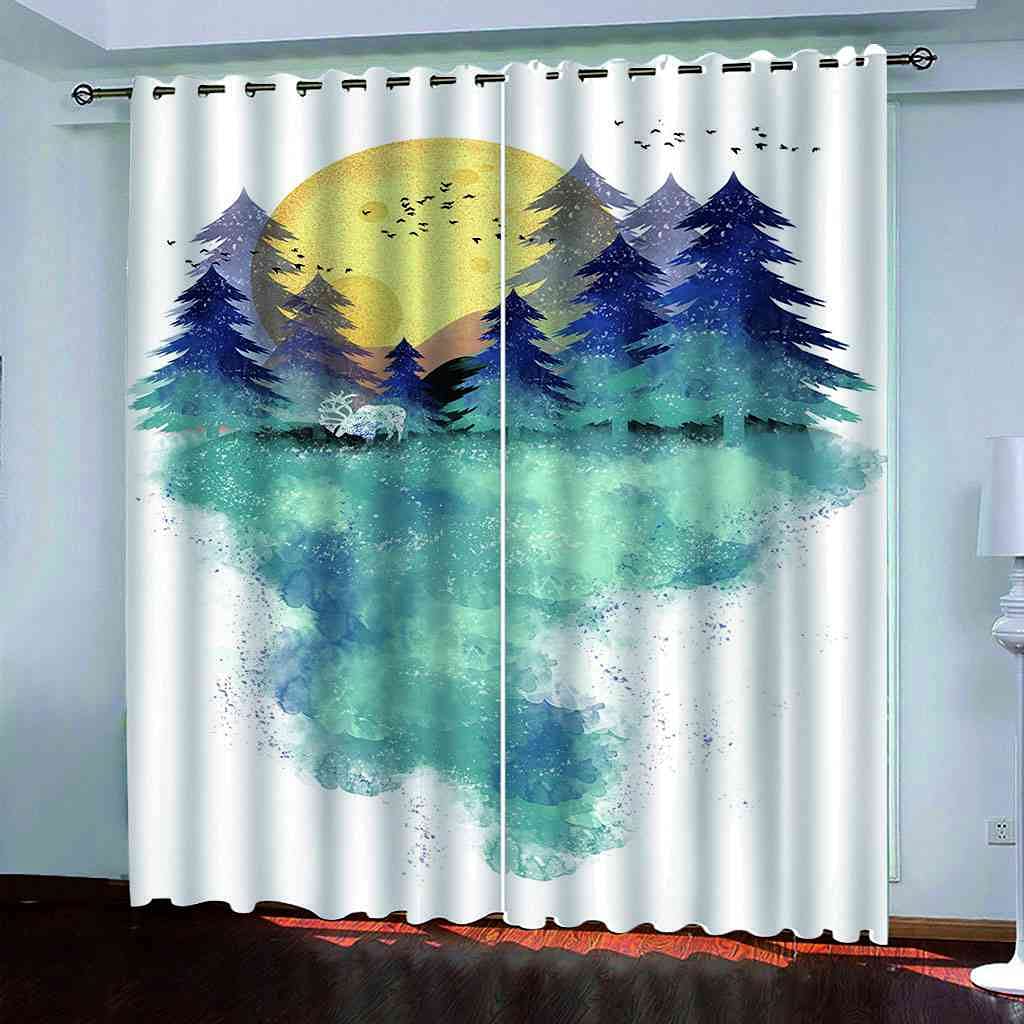 Rideaux occultants contre le froid et le bruit forêt aquarelle 3D