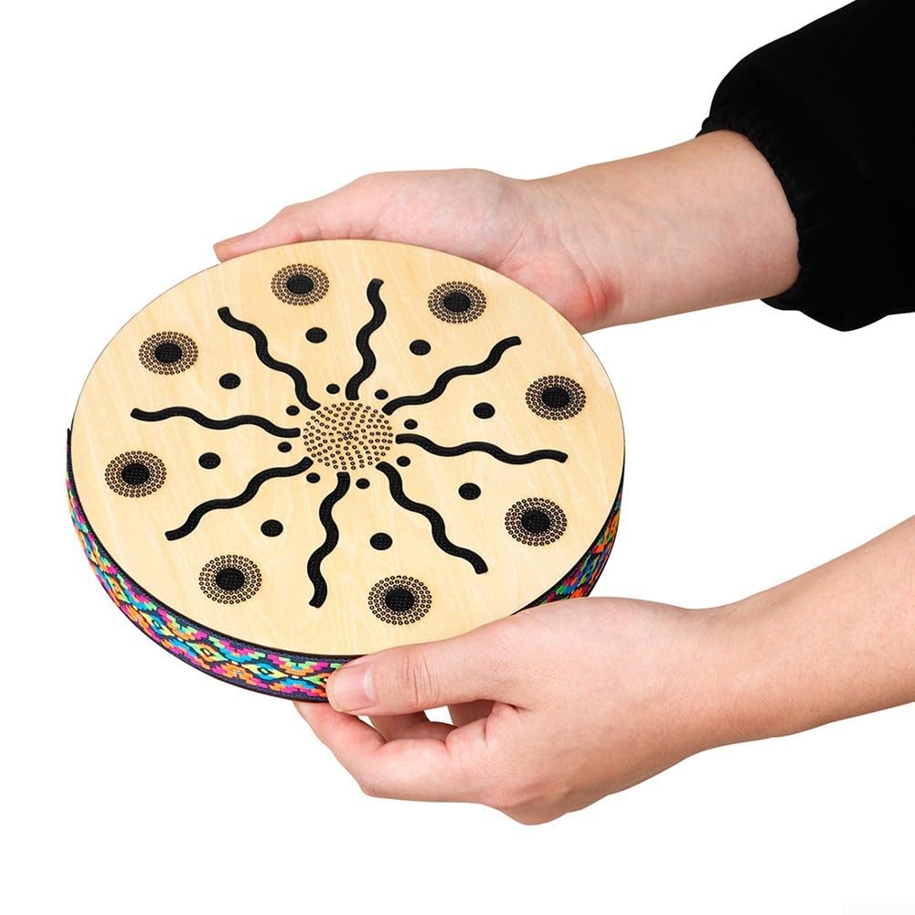 Tambour thérapeutique, tambour de mer de 20,3 cm, instrument de percussion ethnique, bois naturel