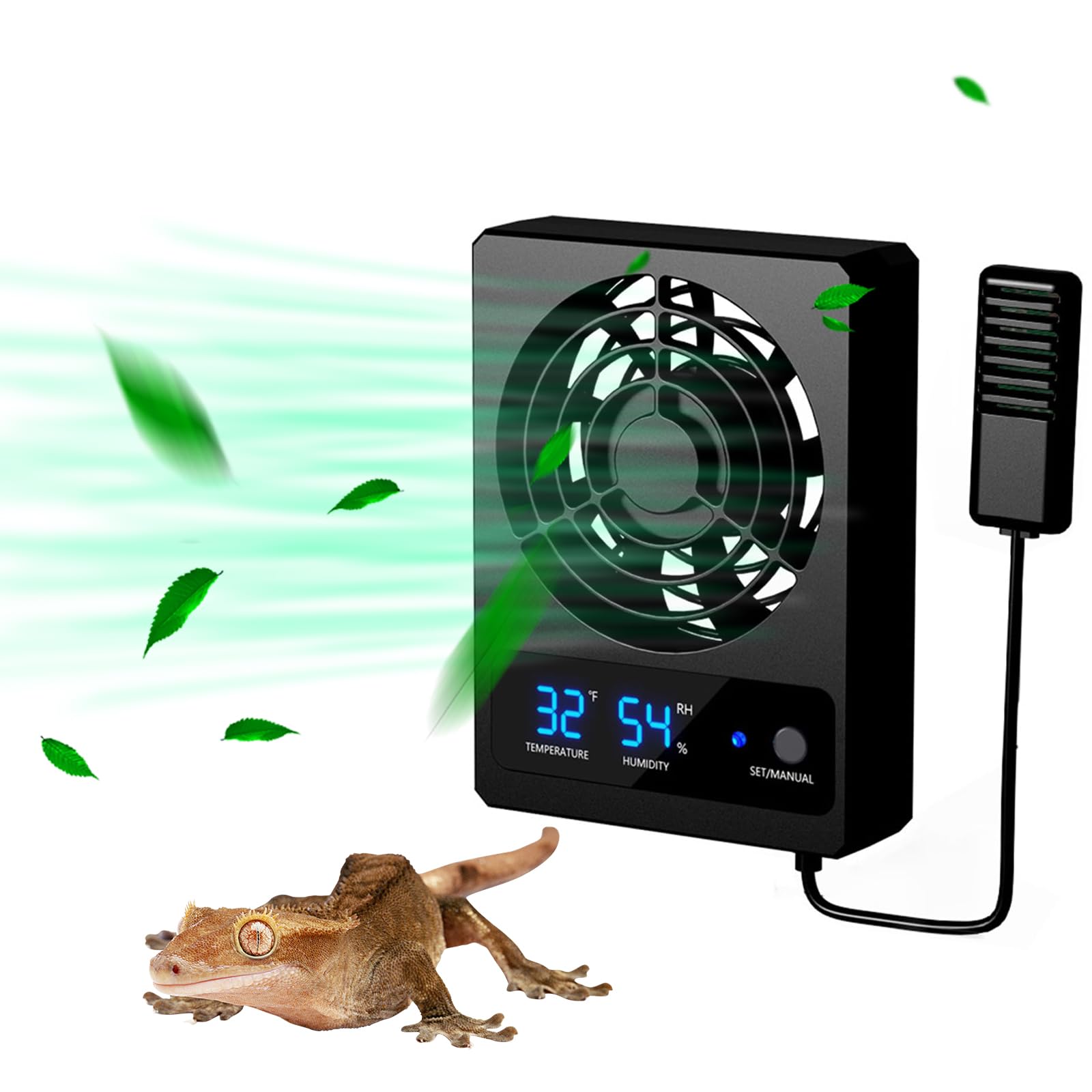 SOONHUA Reptile Ventilation Fan, Black ABS Material, Pet-Terrariums, Reptile Enclosure Fan with Humidity Sensor & Temperature Response