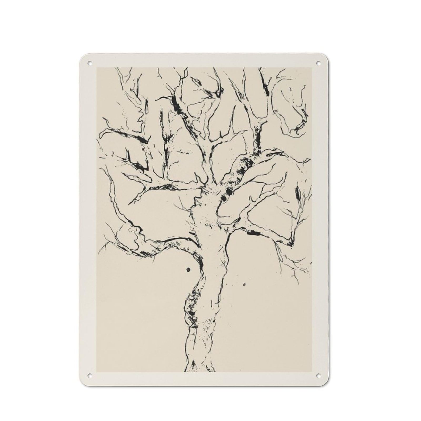 Vintage Metal Plaque 40x30cm Featuring Monochrome Tree Sketch, Diner Style Decor for Restaurant, Kitchen, Counter Or Breakfast Nook