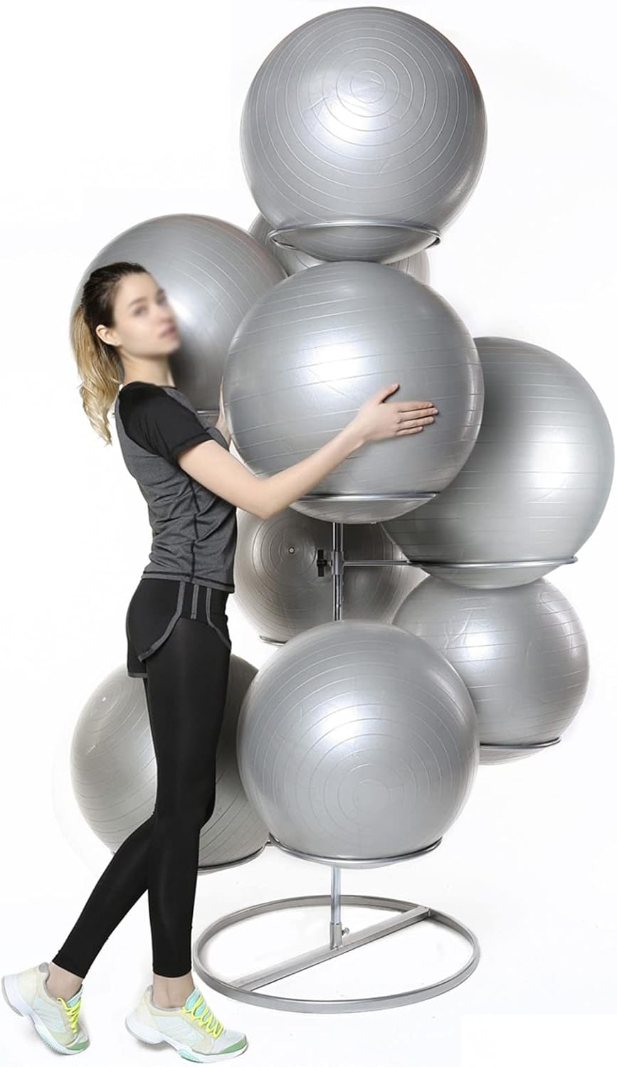 Home Gym Accessories for Yoga Ball, 184 Cm High Heavy Yoga Ball Rack at Fitness Class, Silver 9 Yoga Balls Display Stand, Easy Assemble