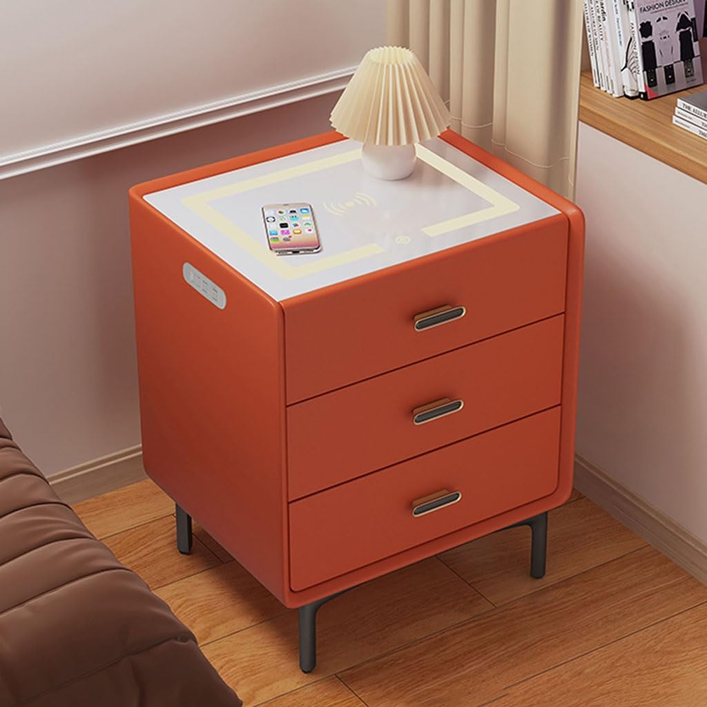 BHGFYXBS Nightstand With Charging Station,3-Tier Side Table With Drawer,Bedside Table End Table,For Bedroom,Home Office,Light Gray-48Cm/18.9In,Orange-38Cm/15In,Orange-38cm/15in