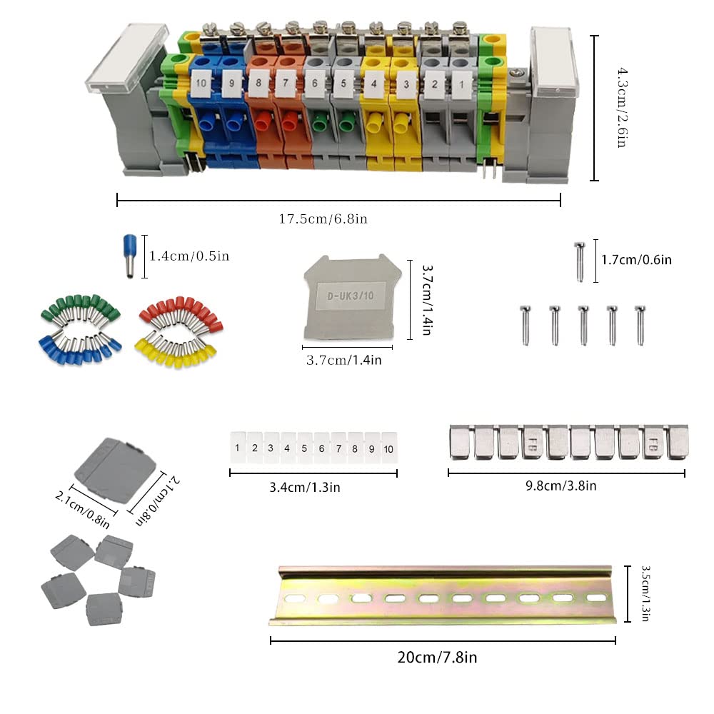 JINXM Klemme für Hutschiene Reihenklemmen Hutschiene-Kit UK/10N Durchgangsklemme Anschlussblöcke Elektrisch Schienenanschlussblock