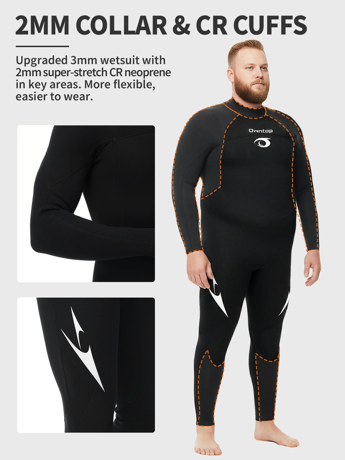 Owntop Traje de neopreno de talla grande para hombre y mujer, 3/2 mm con cremallera trasera, traje térmico de cuerpo completo, traje de buceo para buceo en agua fría, surf