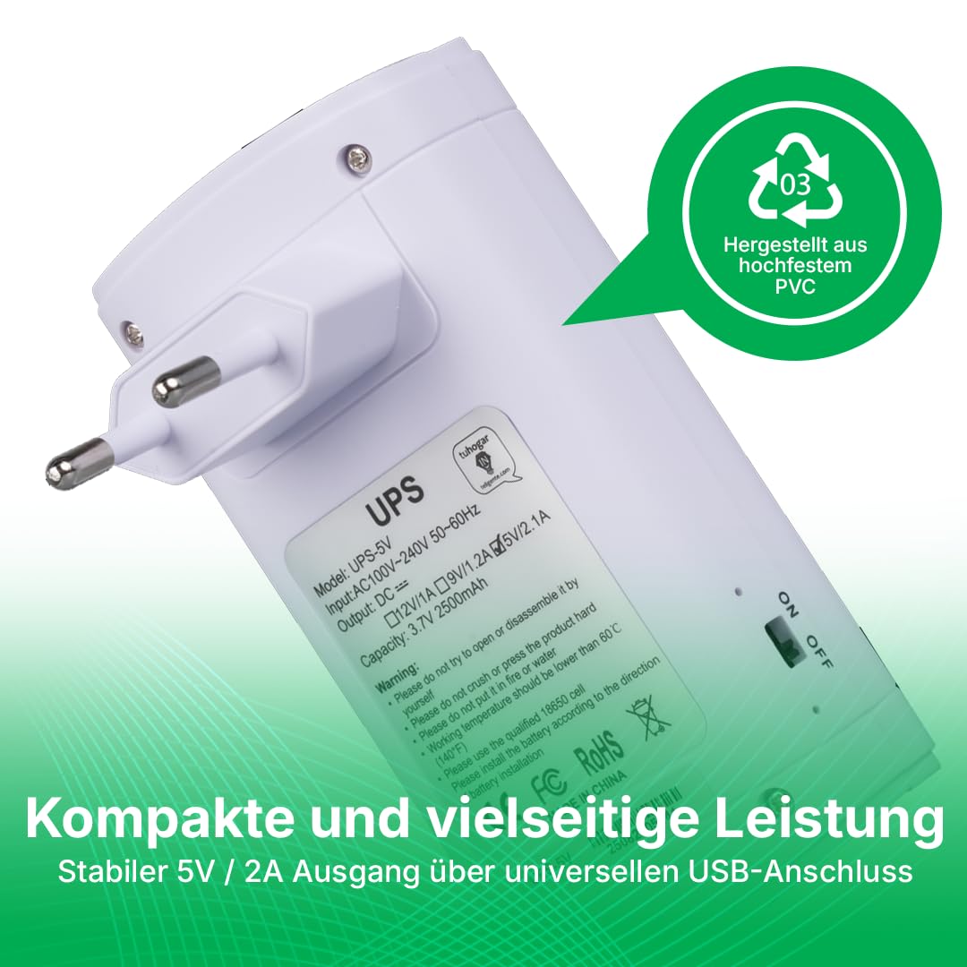 Mini UPS 5V | Mini USV 5V Unterbrechungsfreie Stromversorgung Mit Hoher Kapazität, Interne 2500mAh Batterie | Mini UPS Power Supply| Mini USV Für Router, Kameras und Geräte mit 5 V (max. 2 A)