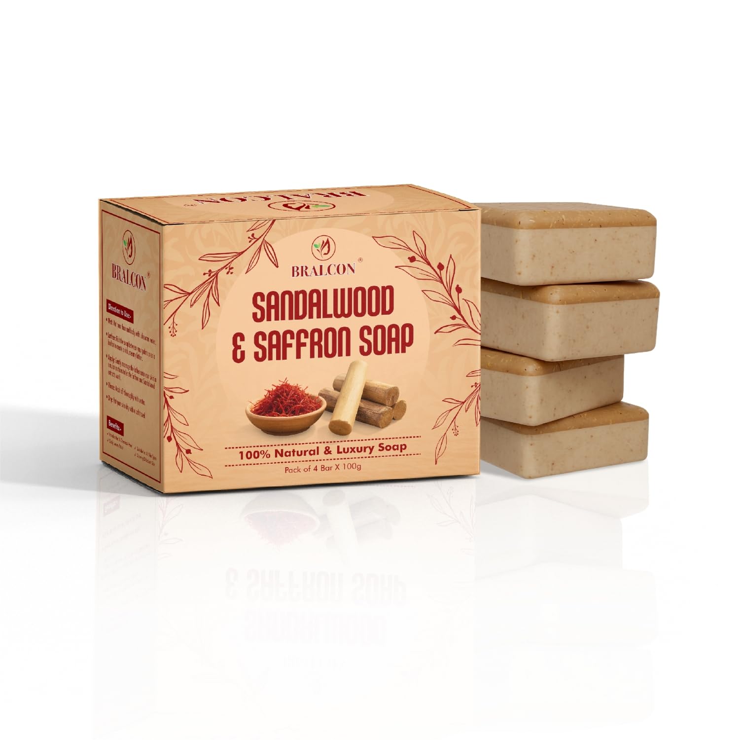 BRALCON Sandalwood and Saffron Natural Luxury Soap, 100g Bars, Pack of 4, 100% Natural Ingredients-image-18