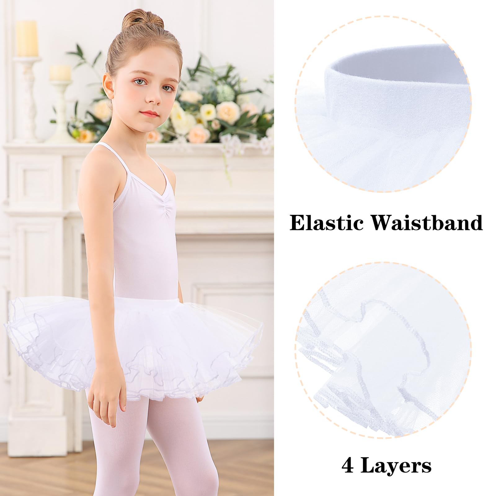 Bezioner Girls Tutu Skirts,Ballet Dance Skirts for Kids,4 Layers Tulle Dress Up for Toddler Girls: 5-7 Years White
