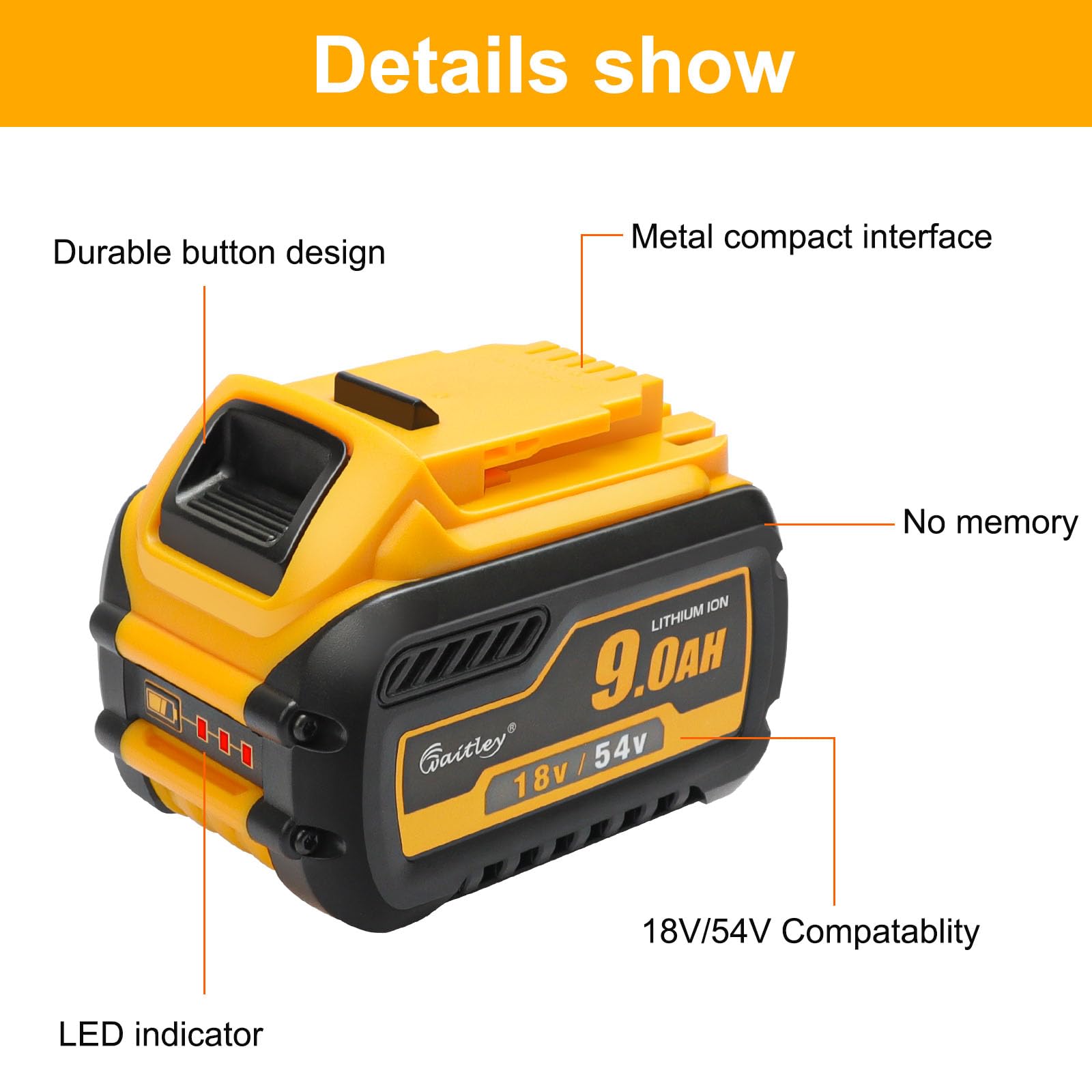 Powarobor 2x18V/54V 9,0Ah Ersatzakku Kompatibel Mit DeWalt Akku DCB547 | Kompatibel mit DeWalt 18V/54V DCB547, DCB546, DCB548, DCB184, DCB180. LED-Ladeanzeige. Nur Ersatzakku.