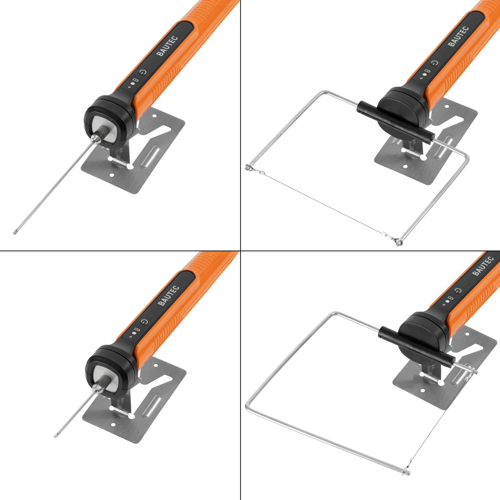 BAUTEC Akku-Styroporschneider 4-in-1 Kofferset » 4 Schneidaufsätze, Tischhalterung, 10 Schneidedrähte » elektrischer Schaumstoffschneider für Modellbau Kunst Deko Architektur » Heißdrahtschneider