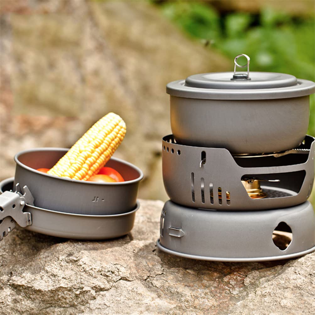 Marmite d'extérieur Portable 7 Pcs Ustensiles de Cuisine Réchaud - Réchaud de Camping Réchaud à Alcool Léger Sac à Dos pour Randonnée Pique-Nique