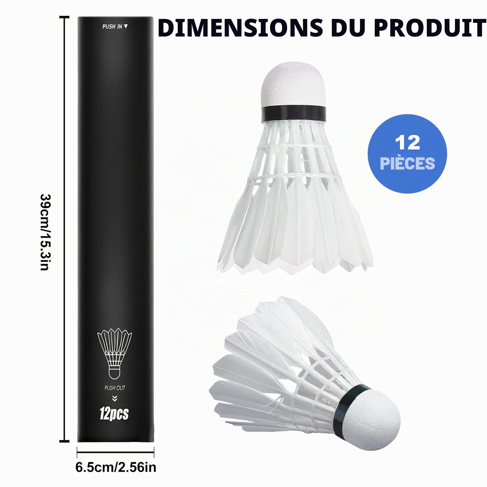 Volants de Badminton, 12 Balle de Badminton Blanches, Volants Durables et Stables, Idéal pour Entraînement et Loisirs