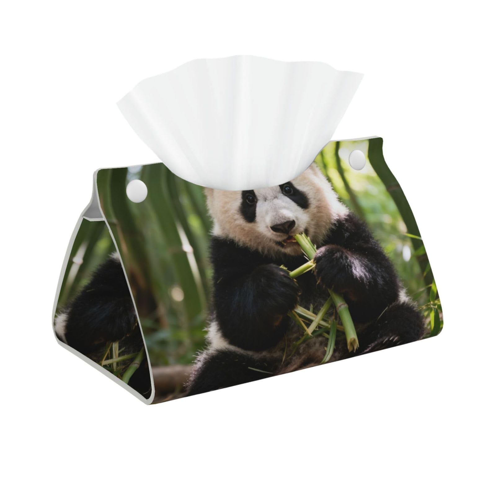Cute panda Long Leather Tissue Box Cover-Waterproof PU Leather Tissue Holder for Bathroom, Decorative Rectangular Tissue Case