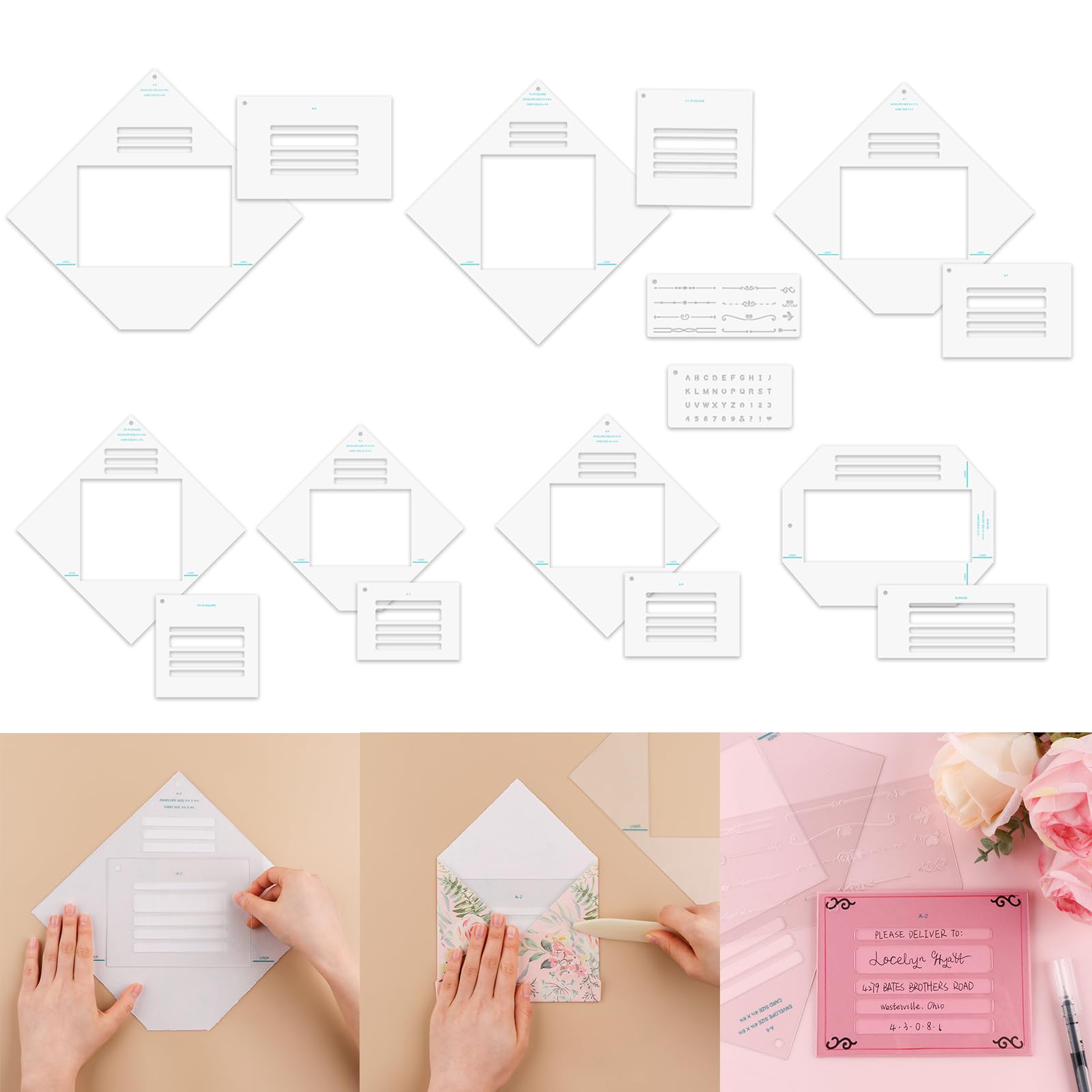 Briartw 17pcs/Set All-in-One Envelope Making Tool,Envelope Tear Templates,Envelope Maker Guide Create 7 Different Sizes (A2, A6, A7, A9, 5-3/4, 6-1/2, Slimline) for Birthdays,Weddings,Holidays & More
