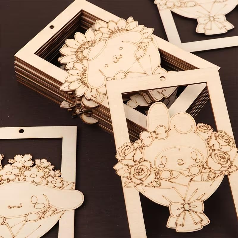 Pack of 5 Cut Wooden Photo Frame Craft Blanks, 11 Inch Pine MDF Unfinished DIY Painting Frames Wall Hanging Decor for Kids Room, Home Decoration & Art Projects-image-4