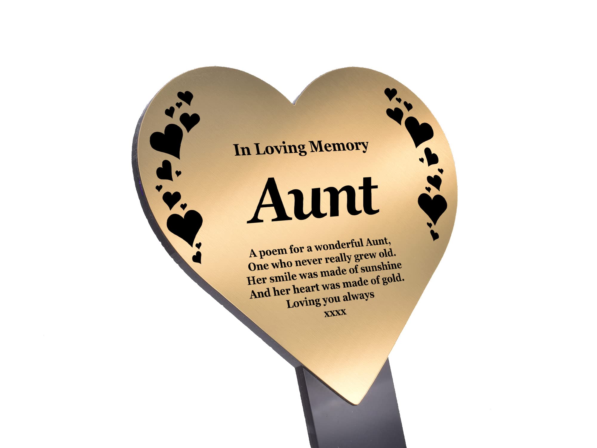 Aunt Heart Memorial Remembrance Plaque Stake - Waterproof, Outdoor, Grave Marker, Tribute, Plant Marker (Gold)
