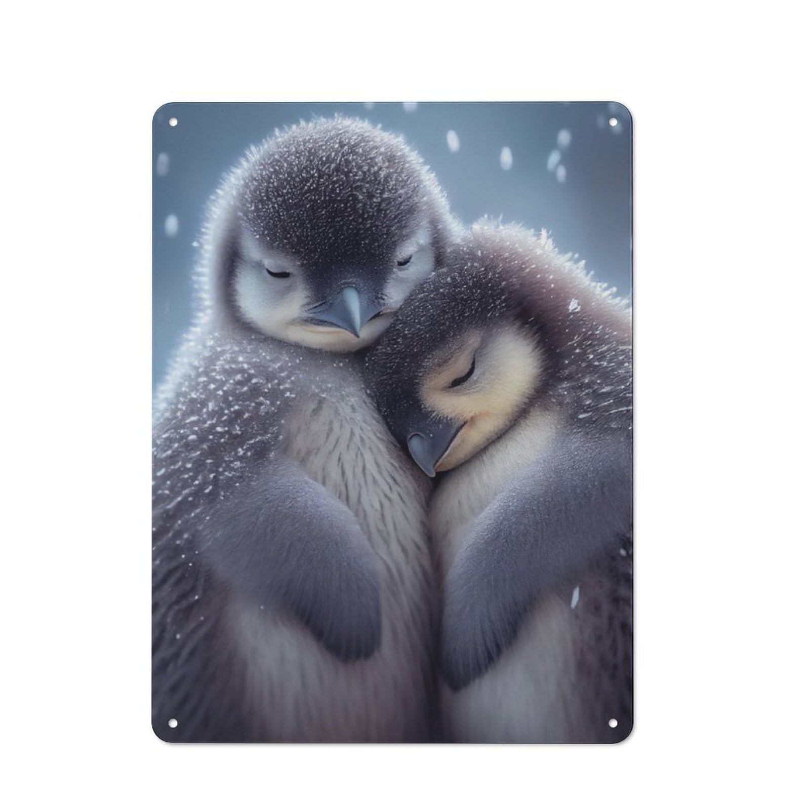 Junmoney Penguin Cuddle Retro Tin Wall Plaque 40X30cm For Kitchen Or Home Bar, For Home Interiors, Feature Walls And Decorative Displays