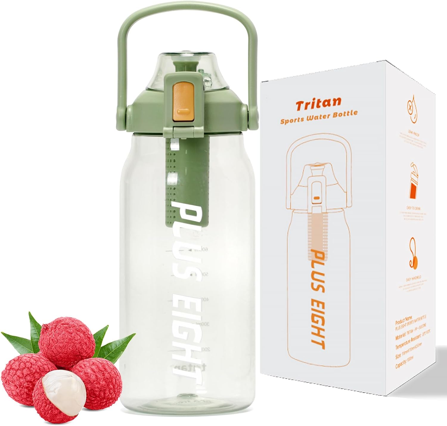 Water Bottles, 32 oz Motivational Water Bottles with Time Marker to Drink, Leak-Proof Tritan BPA-Free, Wide Mouth with Carrying Strap for Women Men Gym Fitness Outdoor (Green)