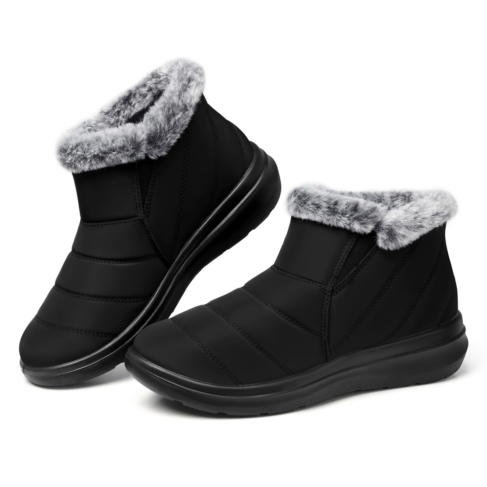 SHIBEVER Winter Waterproof Boots for Women Snow Womens Ankle Fur Lined Shoes Slip On Warm Insulated Winter Boot