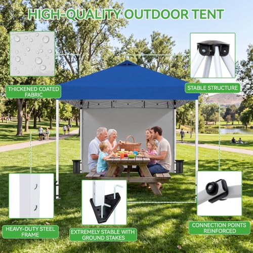 Image of 10x10 Blue Pop-Up Awning, Height-Adjustable, Portable Gazebo, One-Click Setup, Comes with a Storage Bag on Wheels-Perfect for Summer Parties, Outdoor Weddings, Backyard Barbecues, and Beach Events