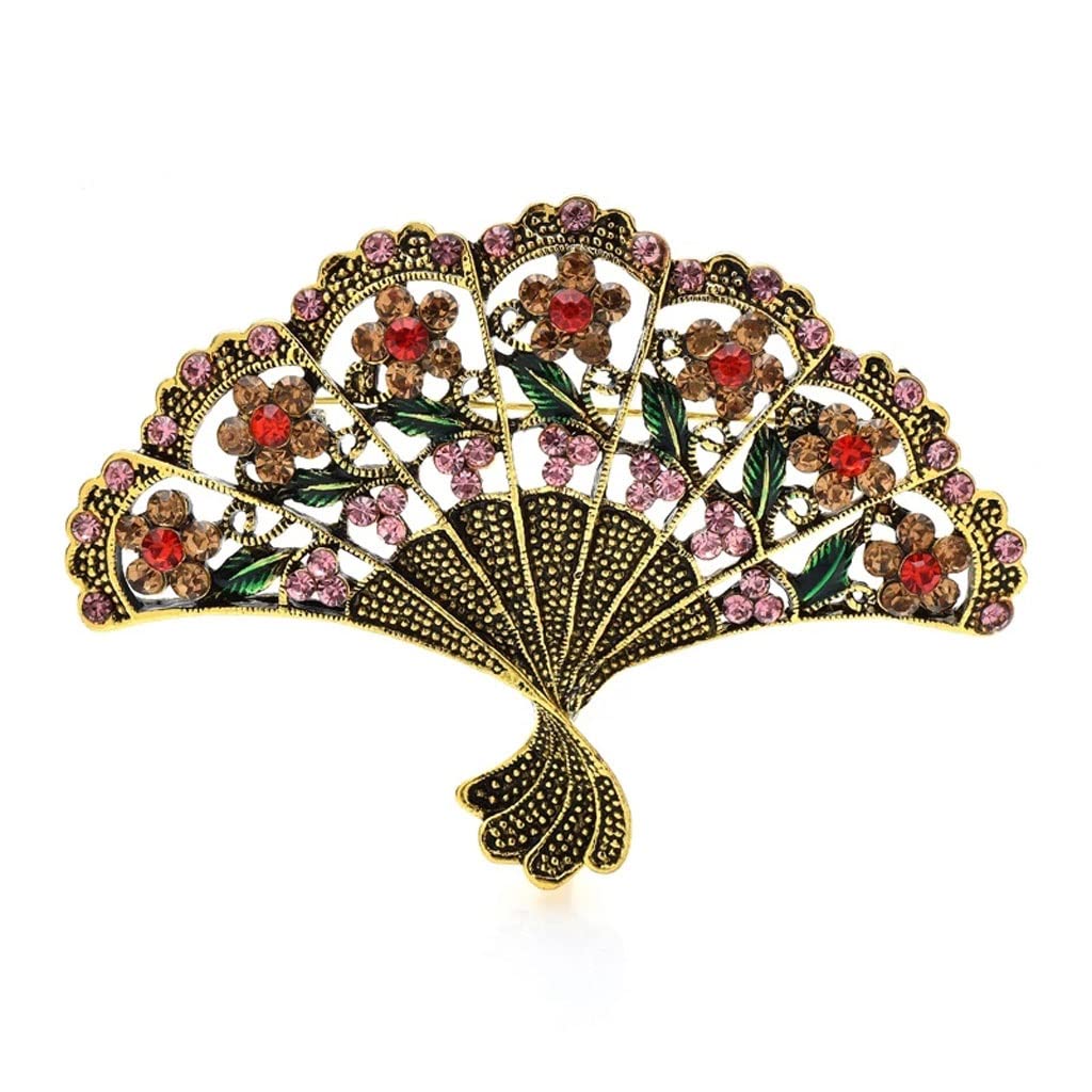 Große Vintage Fan Brosche Pins Frauen Unisex Strass Schöne Blume Party Casual Pin Geschenke