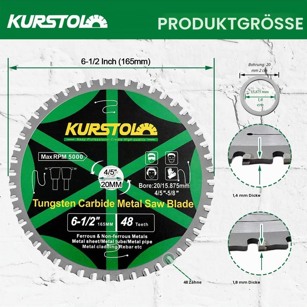 Kreissägeblatt für Metall - 165 x 20 x 15.875mm 48 Zähne Hartmetall-Kreissägeblatt für Eisen, Eisen- und Nichteisenmetalle, Eisenrohre, Bewehrungsstahl