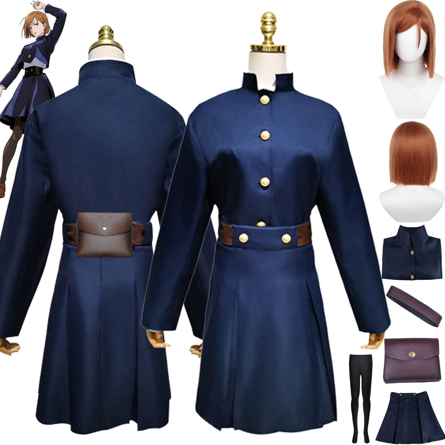 Anime Jujutsu Kaisen Kugisaki Nobara Cosplay Costume Vestito Zenin Maki Gioco di ruolo Uniforme Set Completo Halloween Carnevale Dress Up Suit con Parrucca per Donne