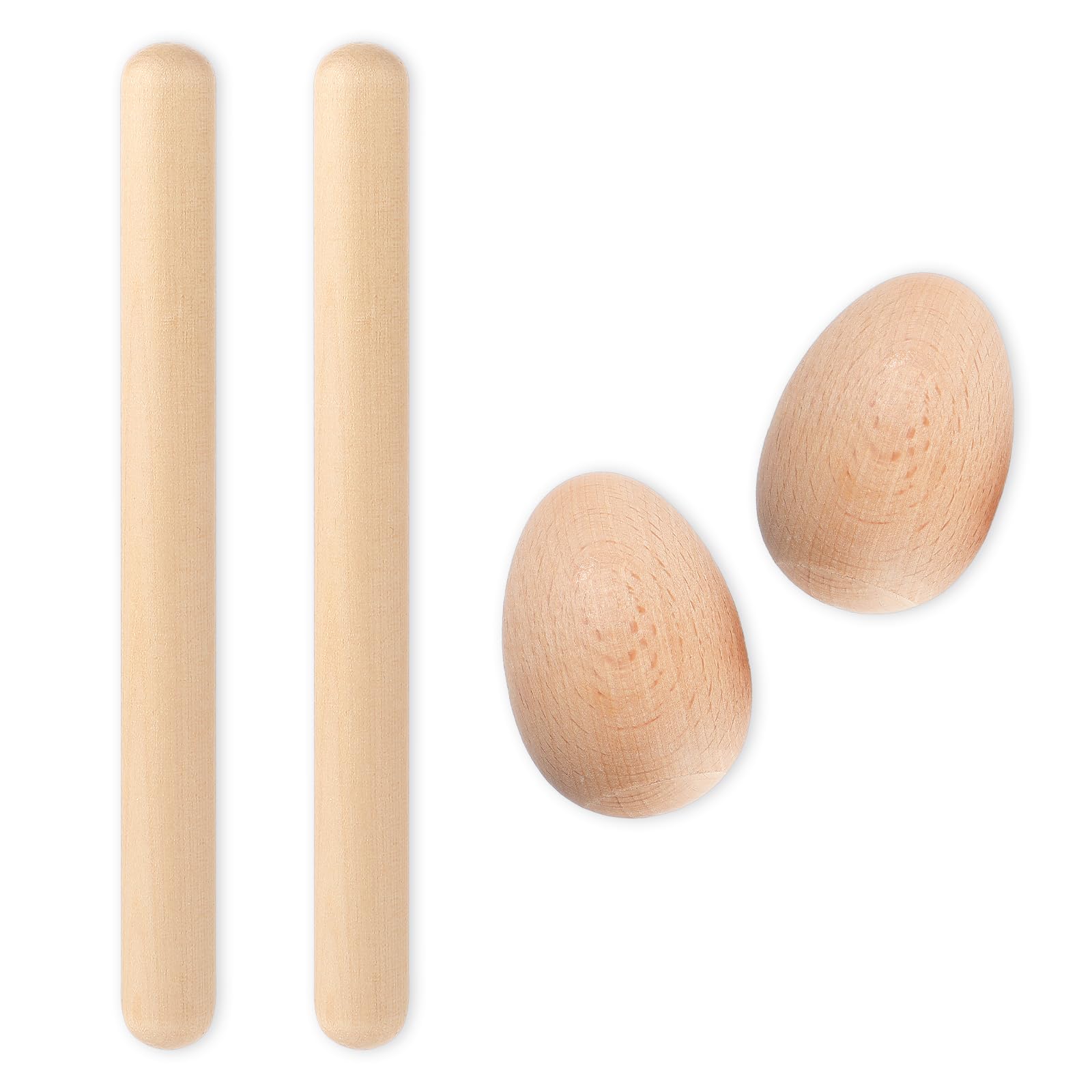Mozeat Lens4 Pcs Musical Percussion Instrument Set includes 2Pcs 8 Inch Rhythm Sticks Wood Claves and 2Pcs Wood Egg Shakers
