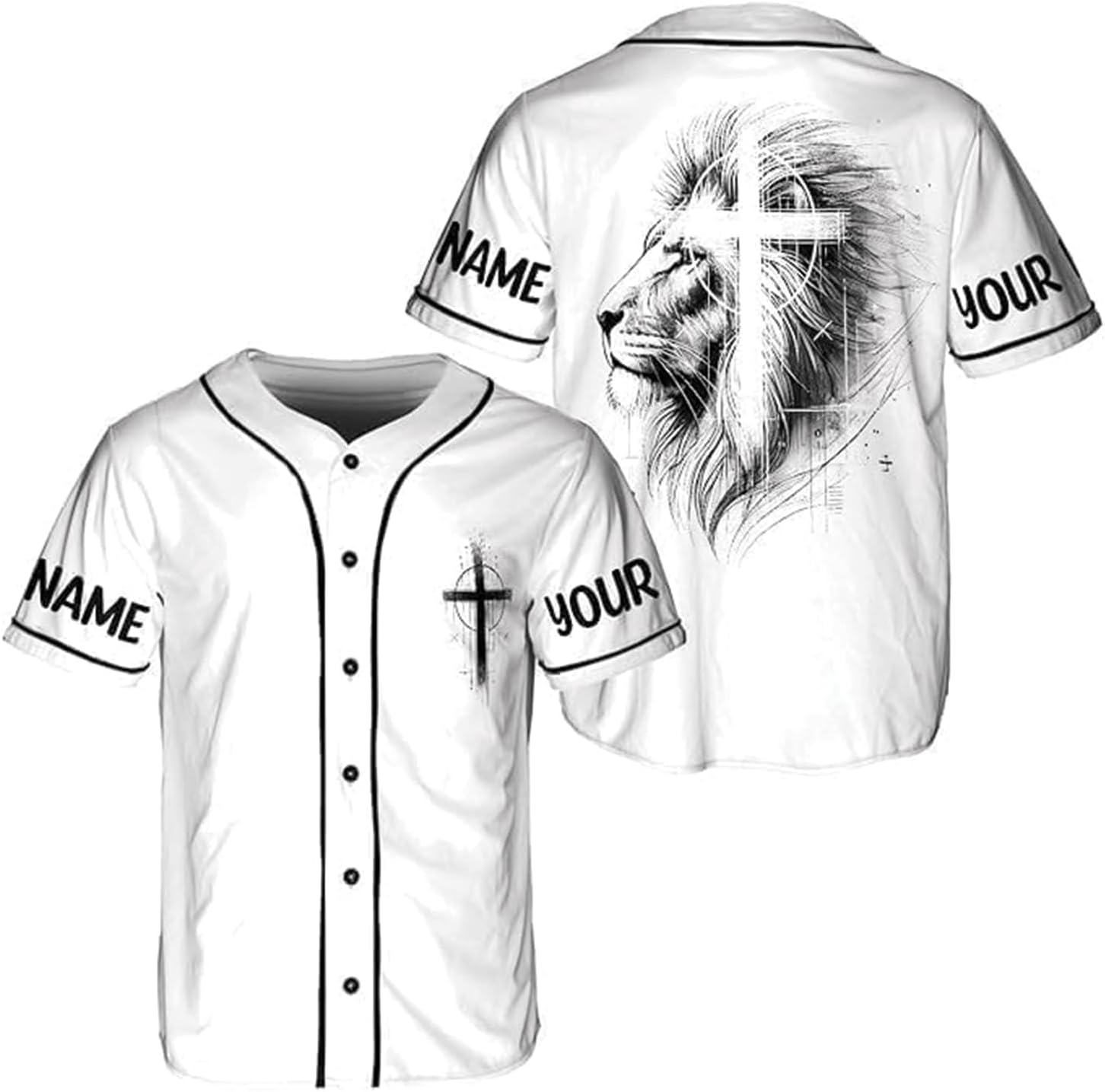 ThangPhamShop Personalized Jesus Christian with Lion Baseball Jersey Unisex XS-5XL – Religious Theme Graphic Shirt