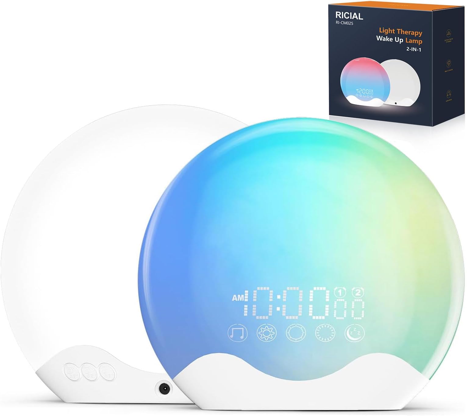Light Therapy Lamp, Sunlight Lamp with 10,000 Lux, 20 Brightness & 4 Color Temperature, Dual Alarms & Snooze, 11 Atmosphere Lights and Sleep Aid