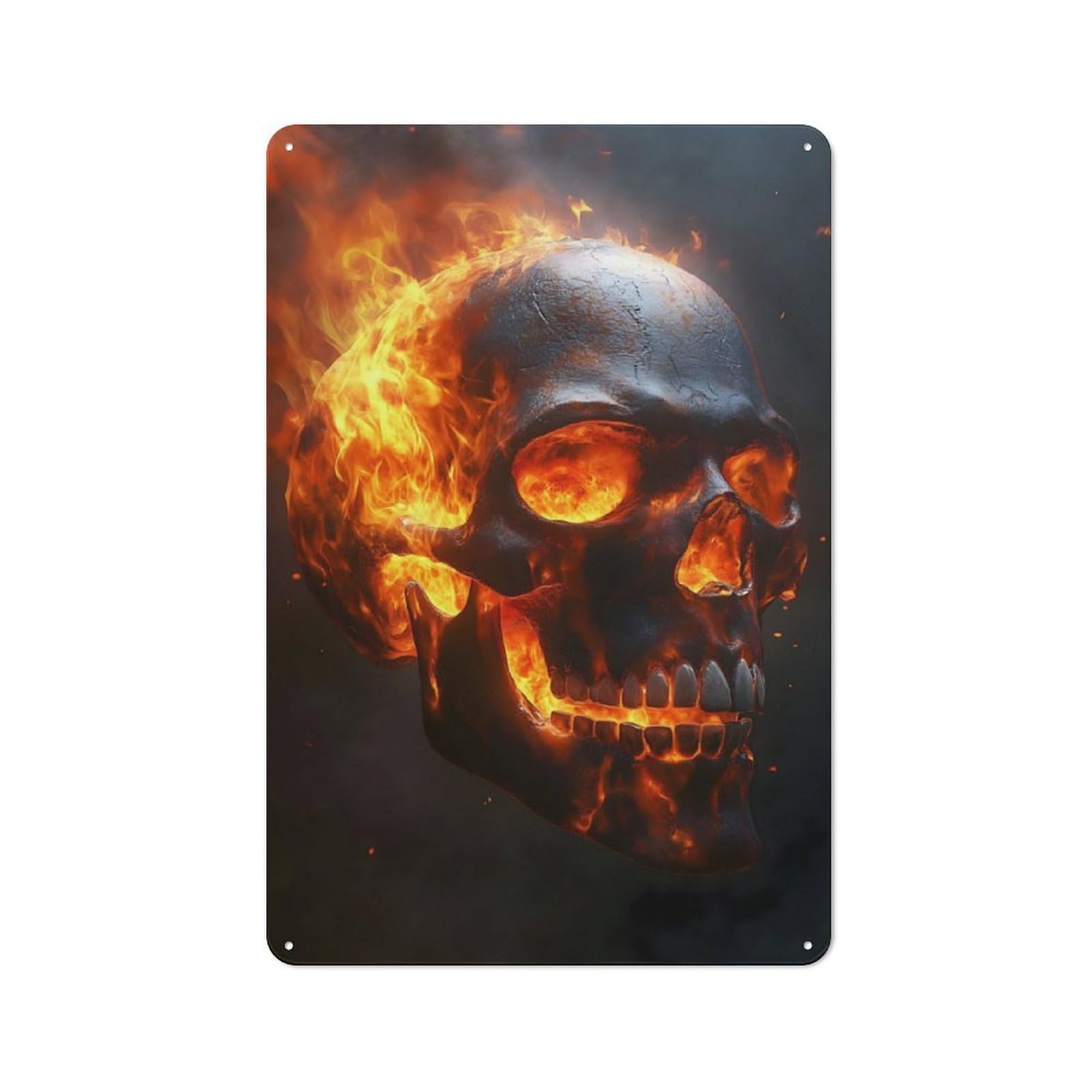 Junmoney Flaming Skull Metal Plaque 30X20cm With For Garage Wall, Vintage Decor, For Vintage Wall Decor Fans, For Metal Sign Collectors