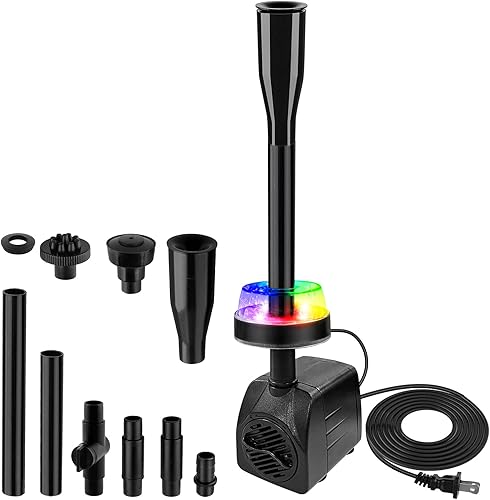 Bomba sumergible de fuente de estanque de 15 W 800LH con luces LED, bomba de agua ultra silenciosa, bombas de fuente de estanque para estanques