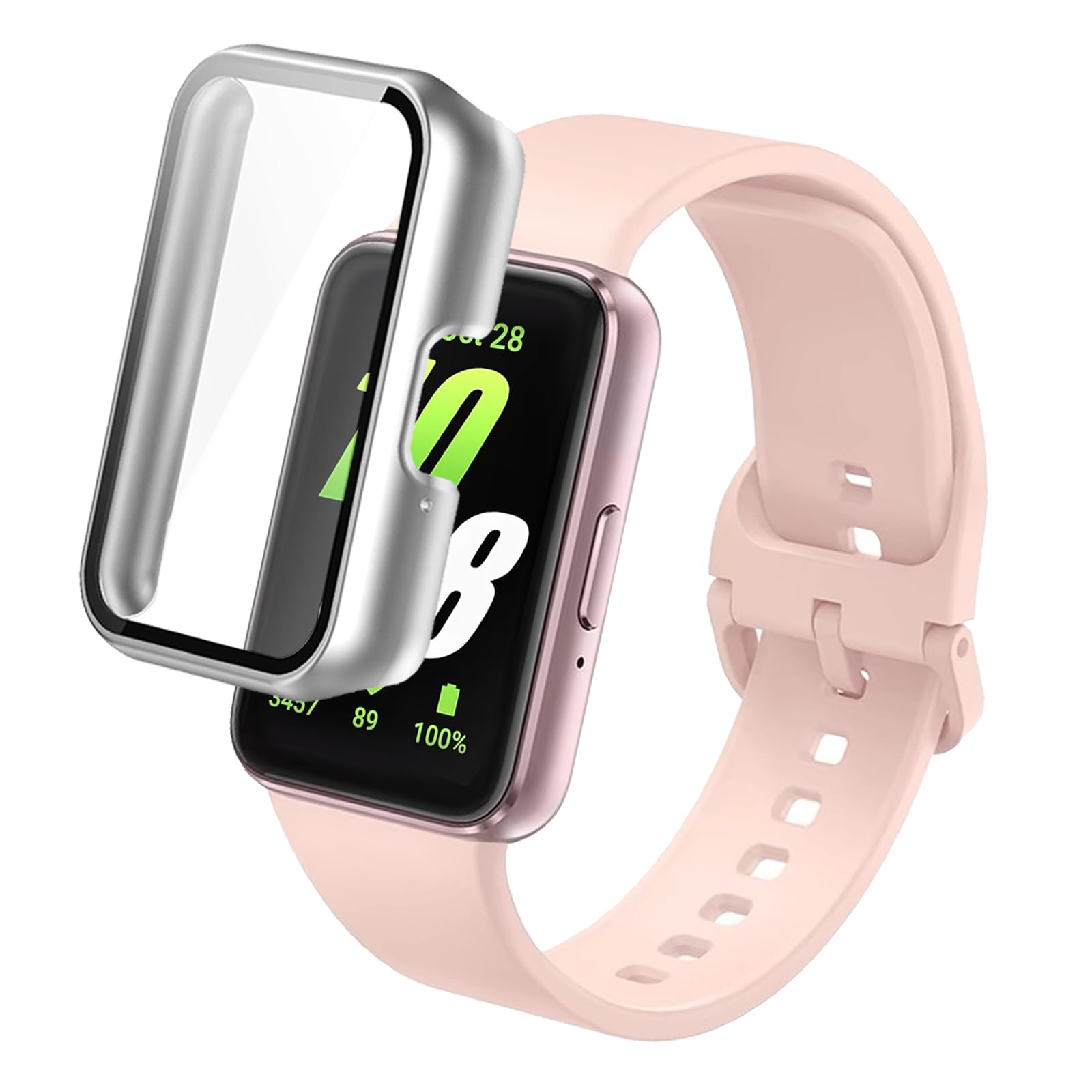 Tobfit Hard PC Protective Case Cover Compatible for Samsung Galaxy Fit 3 Smart Watch, Anti-Scratch and Shockproof Cover with Built-in HD Full Coverage Screen Protector(Silver)-image-26