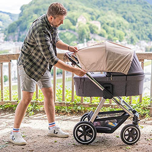 Zamboo Universal Sonnensegel - verstellbarer Kinderwagen Sonnenschutz mit UV Schutz 50 - flexibles Sonnenverdeck für Babywanne - Beige