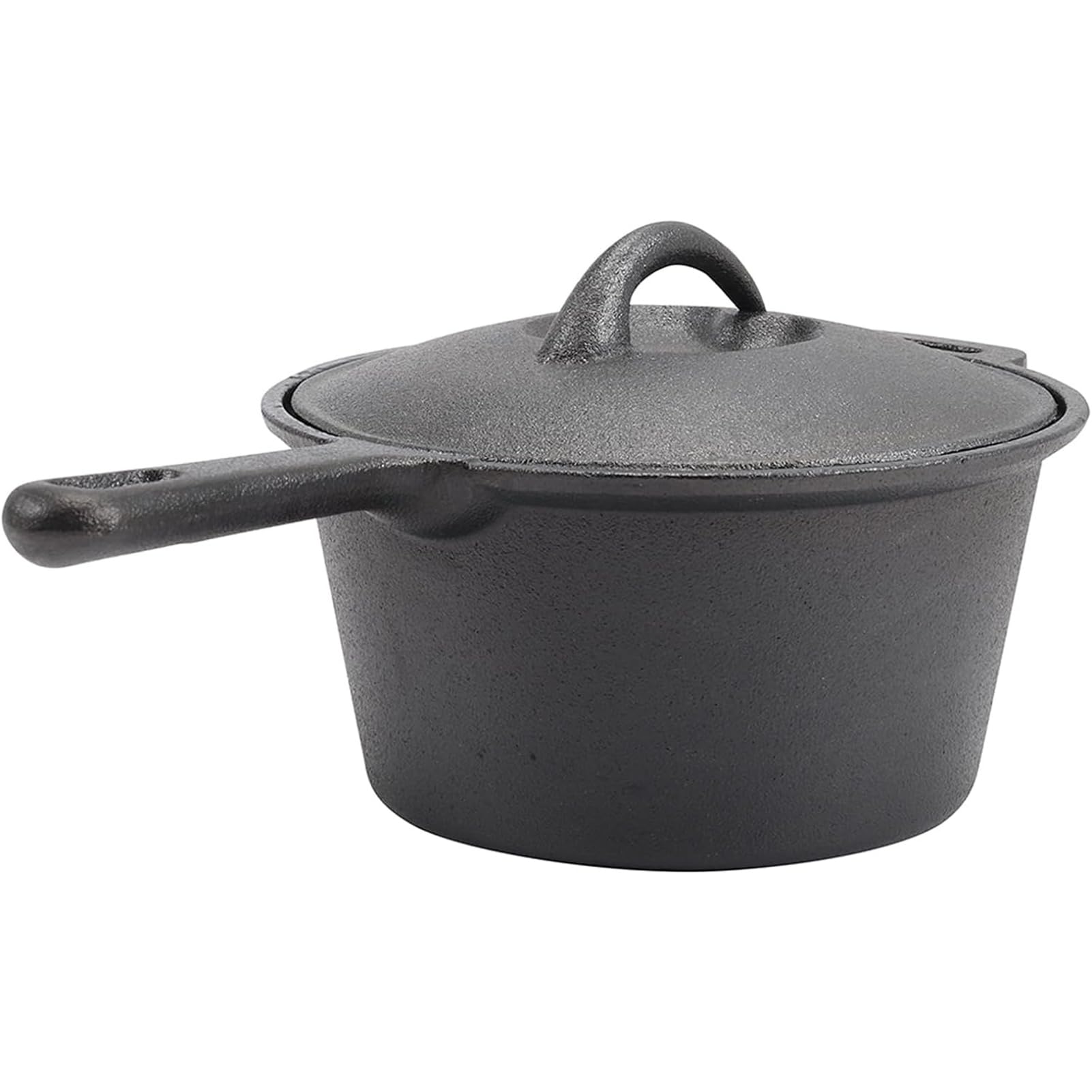 Forno Olandese in Ghisa, 2L Antiaderente Pre-Stagionato Pentolino Olandese con Coperchio E Manico Lungo, Ideale per Campeggio, Cottura, Cottura E Frittura,Nero