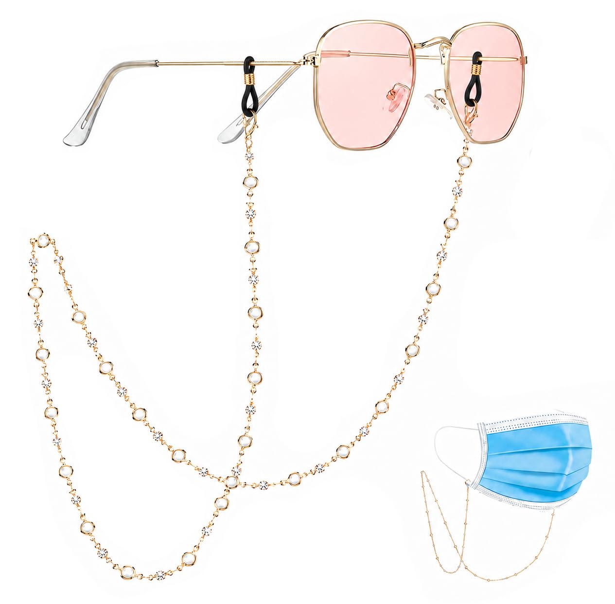 homeaura Anti-slip Eyeglass Specs Holder Strap, Crystal Zircon Spectacle Chain for Women Adjustable Length | Lightweight | Crystal Accents | Daily Use | Secure Fit | Elegant Design-picture-6