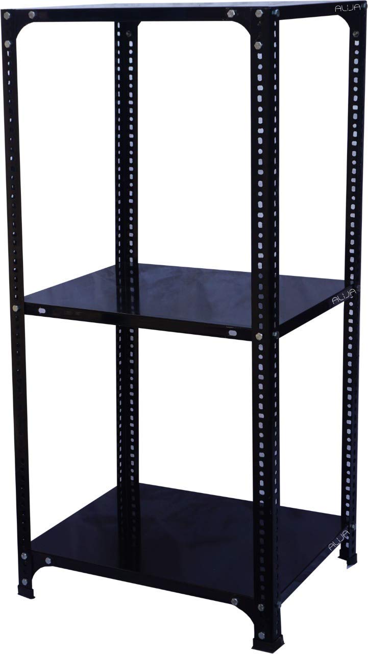 ALIJA®️ 3 Shelves Slotted Angle Metal Rack (48 x 24 x 18 Inch) Storage Rack Unit (20 Gauge Shelf 14 Gauge Angle) (Powder Coated Black)-image-5