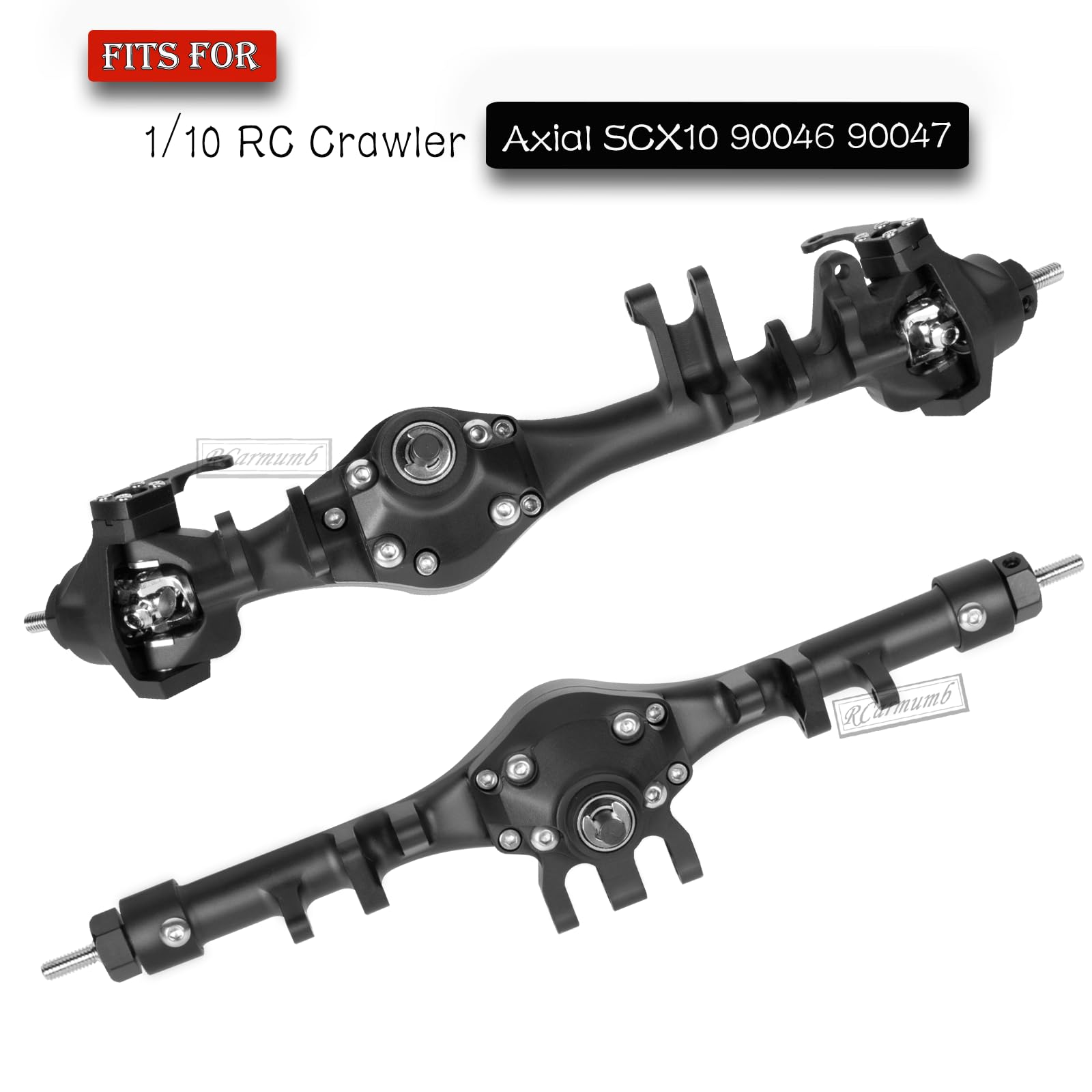 Rcarmumb Front Rear Portal Axle Upgrades Part for 1/10 RC Crawler Car Axial SCX10 90046 SCX10 90047,Aluminum Alloy Front Rear Portal Axle Hops Up,Black
