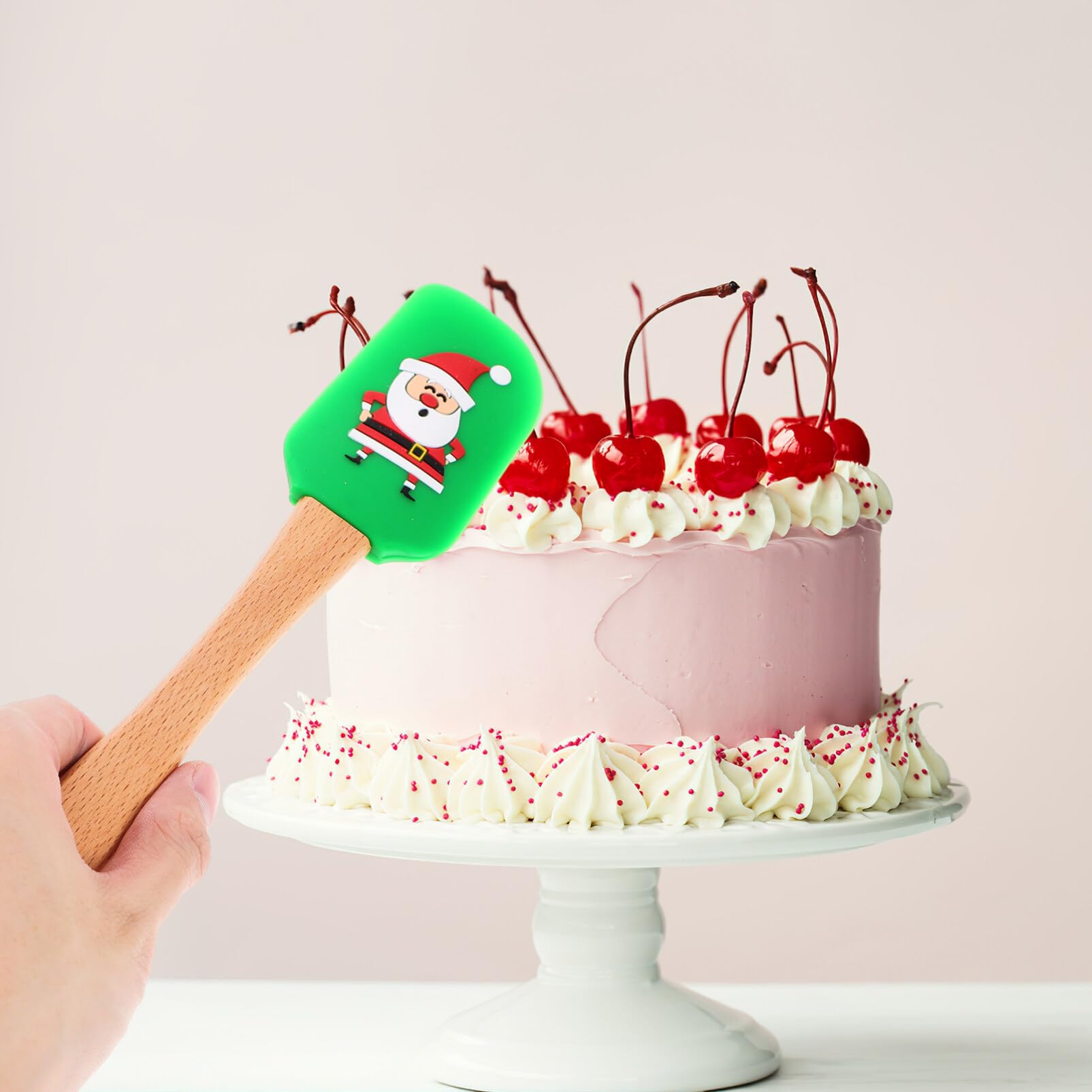 Alipis Spatules Cuisine en Silicone et Bois 5 Pièces pour Pâtisserie de Noël, Outils Sûrs et Rigides pour Racler et Mélanger Desserts Plusieurs styles