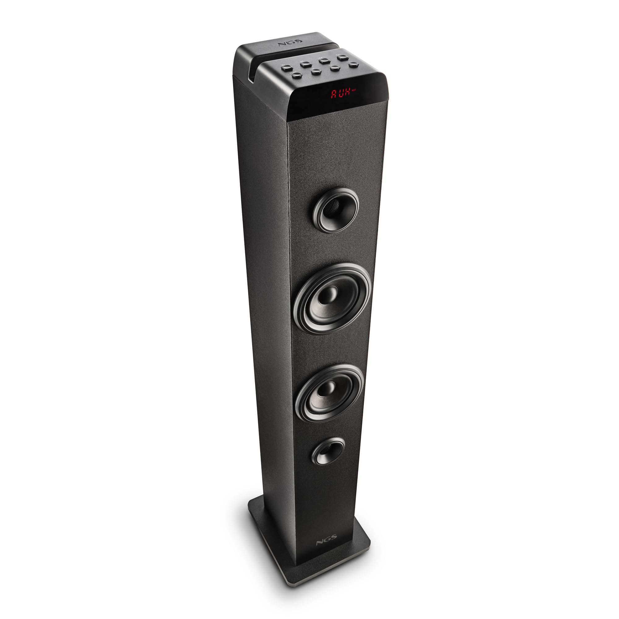 NGS Sky Charm Pro - Tour de Son 50 W avec Bluetooth 5.4, entrée Optique, USB, Entrée Auxiliaire, Radio FM, Fonction de Diffusion, Entrée Microphone Karaoké, Télécommande, Noir