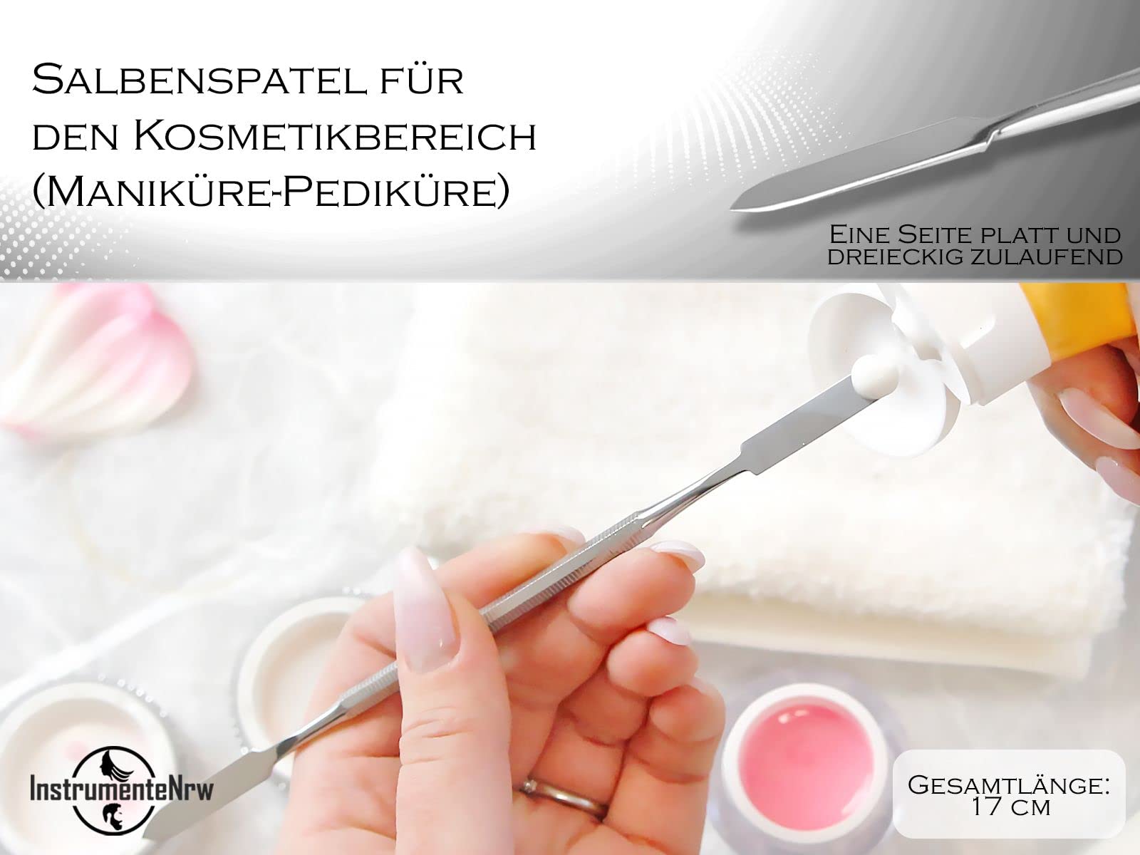 Gelspatel Doppel-Spatel, Salbenspatel, Doppelinstrument Edelstahl, Rostfrei, 17 cm