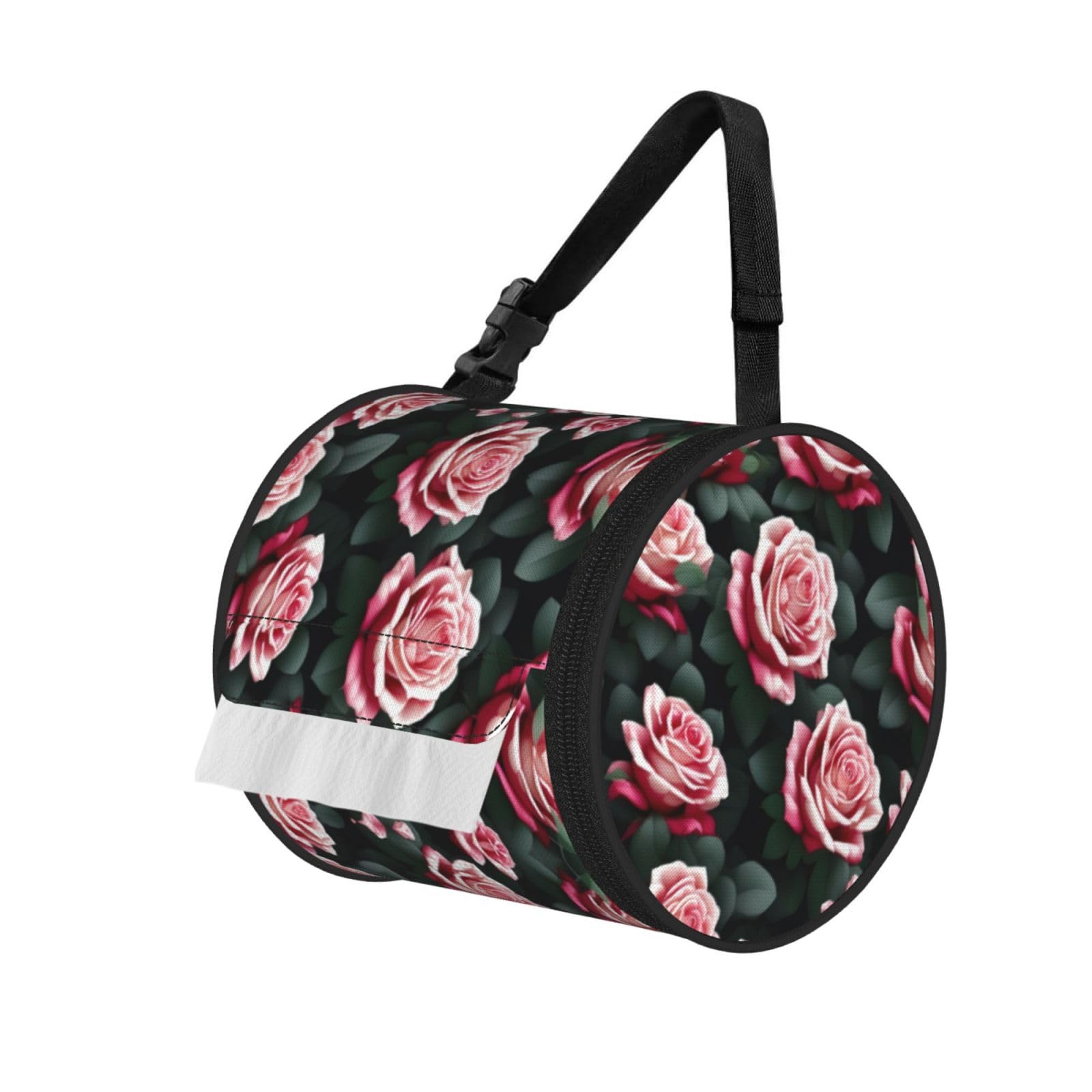 Rose flower of many fans Printed Toilet Paper Holder Bag, Adjustable Strap Roll Paper Organizer for Car Kitchen Outdoor