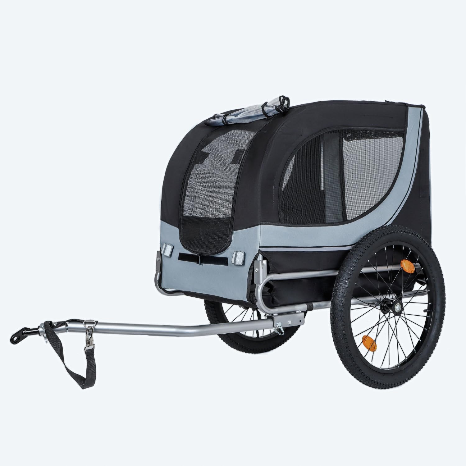 Large Folding Bike Trailer for Dogs Steel Black/Grey All-Terrain Pet Carrier for Cycling, Jogging, Camping Weather-Resistant 100Lb Capacity