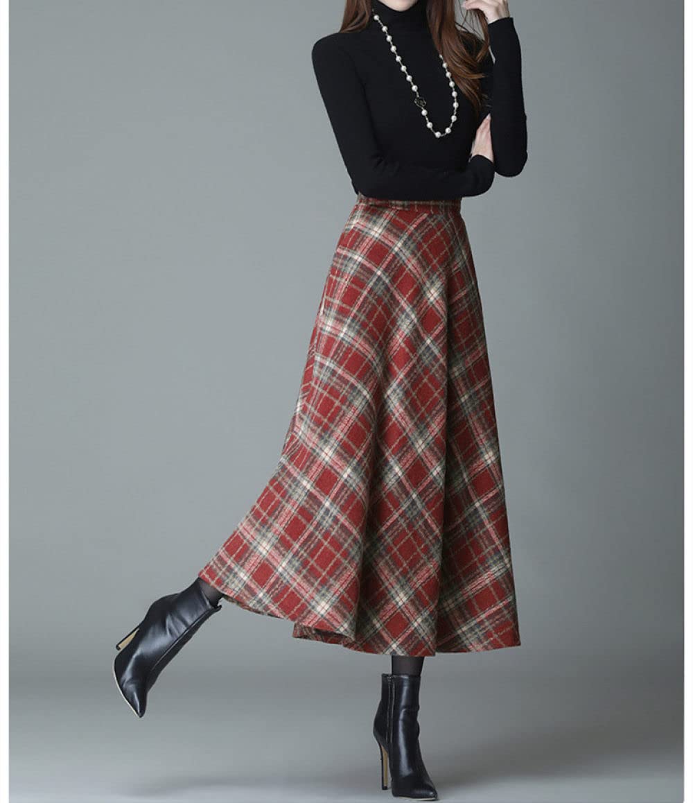 Faldas De Invierno para Mujer, Elegante Falda Gruesa De Tartán De Invierno Falda De Invierno A Cuadros Rojos Falda De Talle Alto Faldas Plisadas Maxi Cálidas Pa(As Shown XXL)