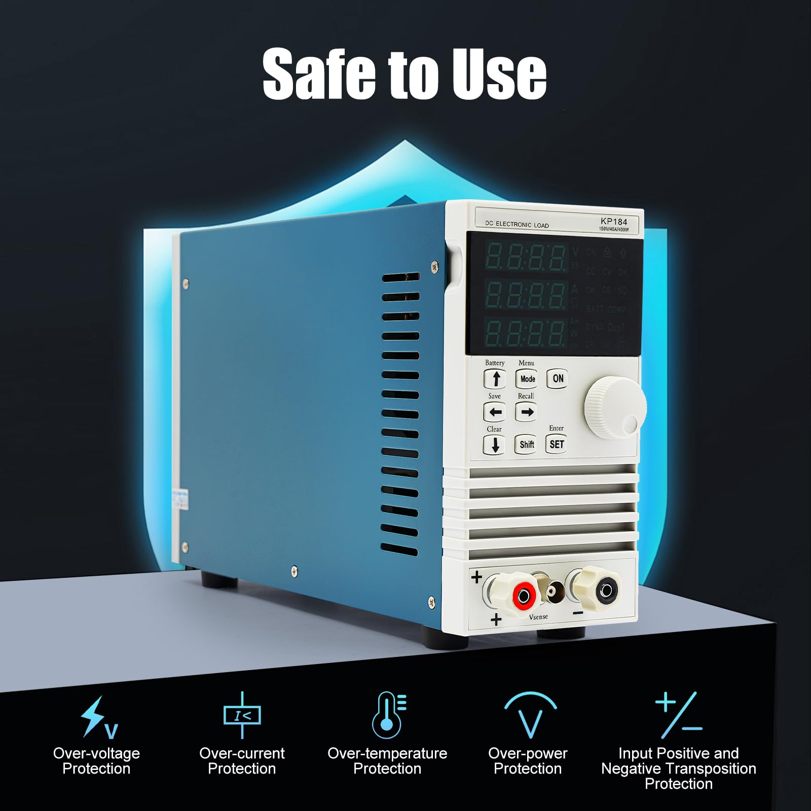 KP184 Single Channel DC Electronic Load Tester, comprobador de carga electrónico, 4 modos de carga (CC/CV/CW/CR), iluminación LED, fuente de alimentación, cargador y batería