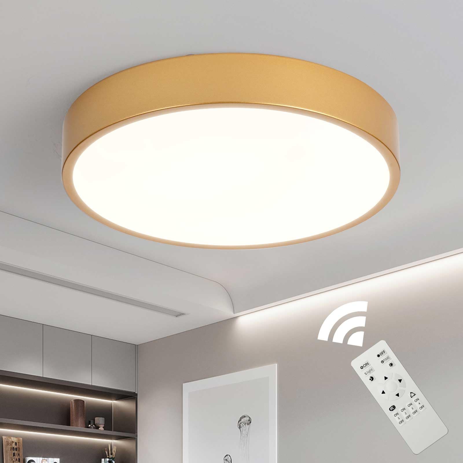 Plafoniera A LED In Legno Schindora - 28W, Dimmerabile, 40cm Ø, 3000-6000K, Con Telecomando - Foto 3