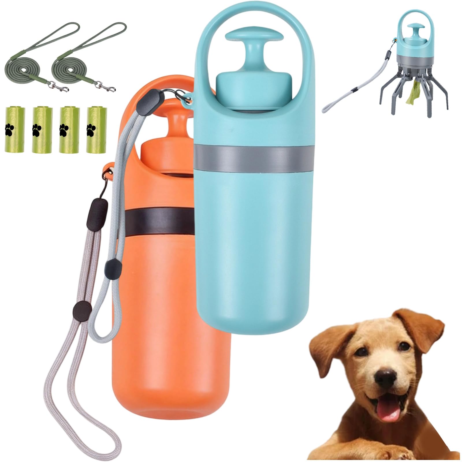 Snrtevu No-Touch Pet Waste Grabber, Long Handle Dog Pooper Scooper & Poo Picker Upper with 6-Claw Design | Includes Bags for Hygienic Portable Cleanup on Walks, In Garden, Yard and Patio (2PCS-E)