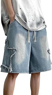 FYHTC Y2k Star Jorts for Women and Men- Unisex Wash Baggy Jorts Jean Shorts Mid Thigh Denim Shorts, Casual Streetwear